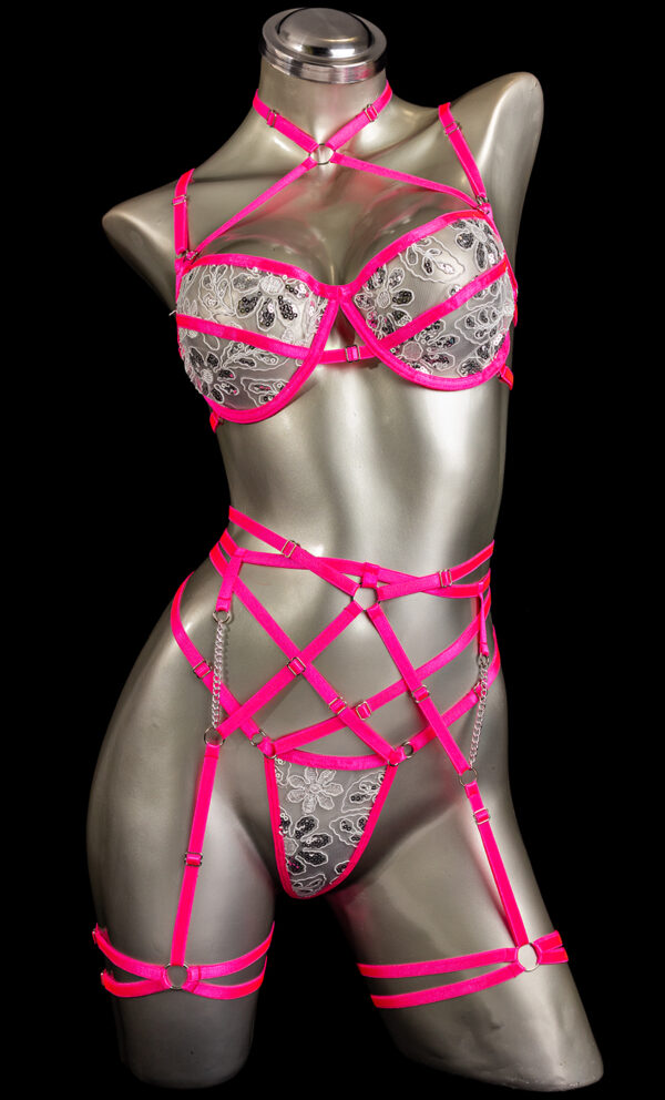 Liguero blanco-fucsia