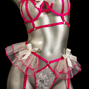 Falda liguero blanco-fucsia