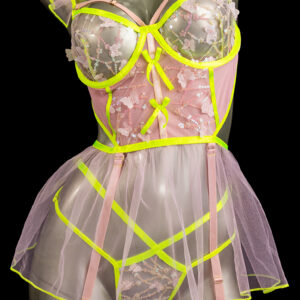 Falda liguero verde-rosa