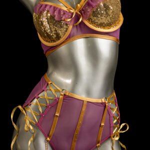 Tanga liguero lila-dorado